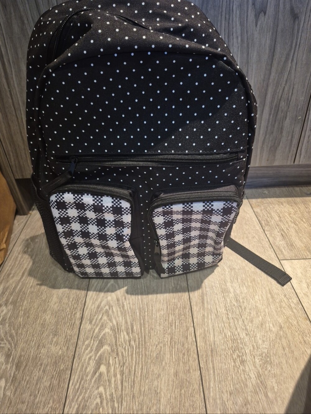 Jetstream Black Polka Dot & Gingham Front-Pocket Backpack With Laptop Compartmen